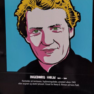 Poster depicting Ingeborg Holm at Wall of Feminism in Trondheim, 8 May 2021. Photo: Eva Rogneflåten