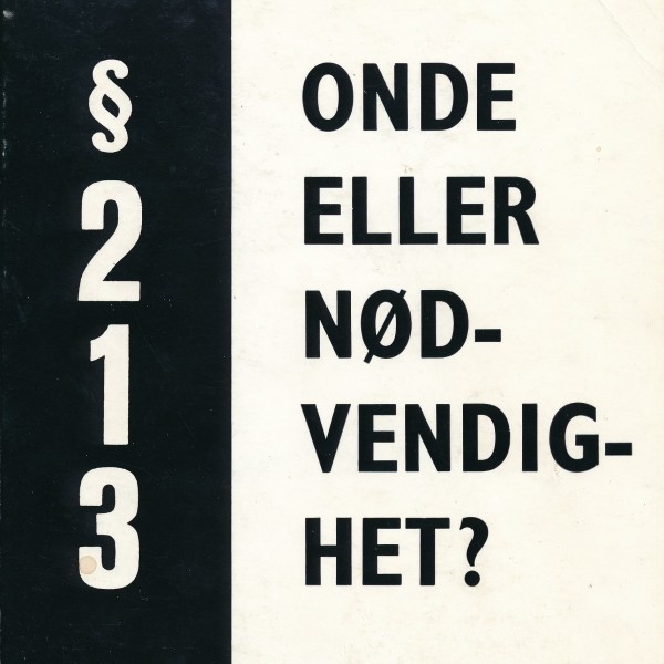 Front cover of the book § 213 – Onde eller nødvendighet? (An evil or necessary?) published by DNF-48 in 1970.