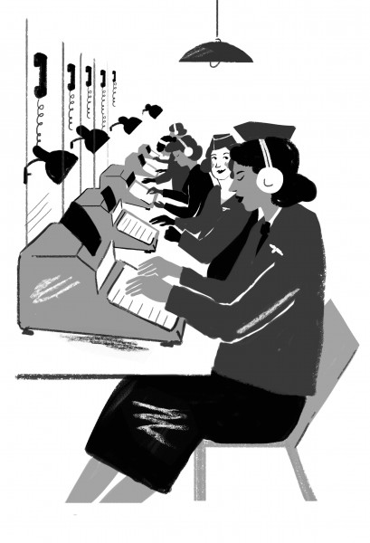 "Luftwaffenhelferinnnen på jobb". Illustratør: Barbara Ott