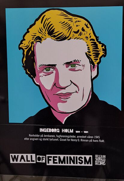 Poster depicting Ingeborg Holm at Wall of Feminism in Trondheim, 8 May 2021. Photo: Eva Rogneflåten