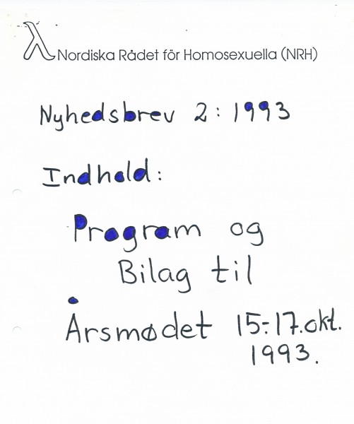 NRHs nyhetsbrev nr 2 1993, med program og bilag til høstens årsmøte.